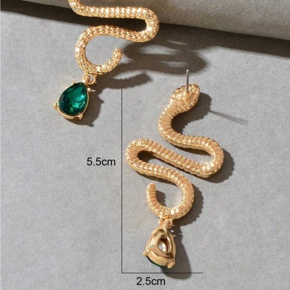 Snake earrings emerald green gem gold Anthropologie - Picture 3 of 5